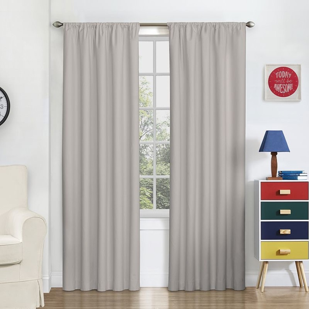 Eclipse 84-in Grey Blackout Thermal lined Rod pocket Single curtain panel
